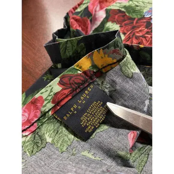 Ralph Lauren Floral & Black RARE Isadora Cossette King Ruffle Sheet 100” x 104” - Picture 2 of 8